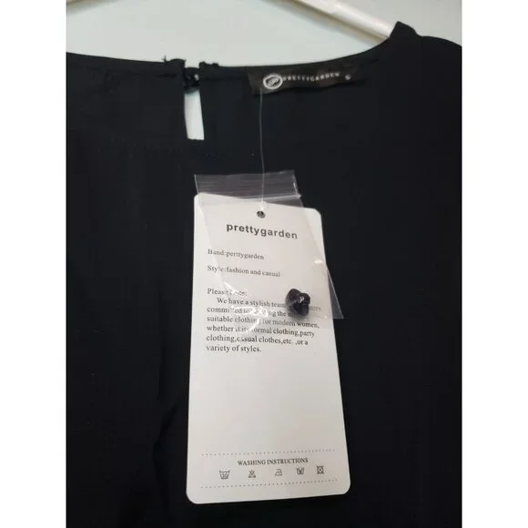 Prettygarden Women S Mini Dress Black Waist Cutout Long Sleeve Ruffle Tiered NWT - Picture 6 of 7